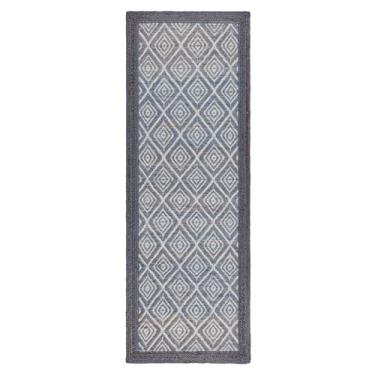 Imagem de TOWN & COUNTRY TERRA Tapete Nalani texturizado diamante tecido achatado à mão 100% natural juta corredor, azul escuro, 2'12.7 cm x 17.8 cm