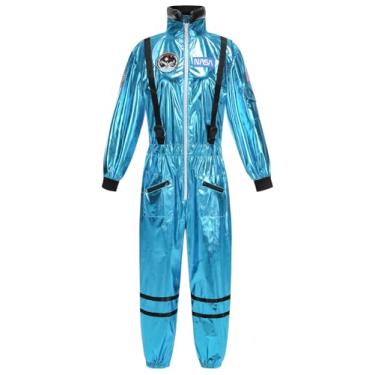 Imagem de GRAJTCIN Fantasia feminina de astronauta para adultos, brilhante, espacial, fantasia de Halloween, Azul, P