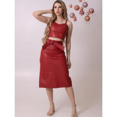 Imagem de Saia Scarlet Couro Legítimo Pele Mania - PS4126, Vermelho ferrari, P
