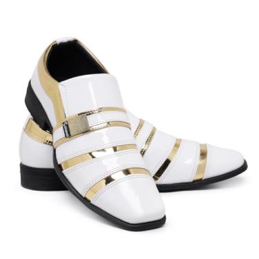 Imagem de Sapato Social Masculino Brilhante Bico Fino Pull On 853 (Branco e Dourado, BR, Adulto, Numérico, 38)