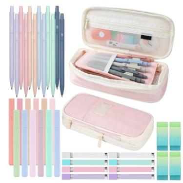 Imagem de Teling 37 peças de material escolar estético, inclui estojo de lápis fofo, 12 peças de lapiseira de 0,5 mm/0,7 mm, 4 borrachas, 8 tubos, refis de lápis, 12 peças de marcadores fofos para meninas