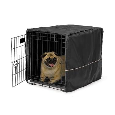 Imagem de MidWest Homes for Pets Capa de caixa de cachorro pequena, capa de canil de privacidade de poliéster preto cabe na maioria das caixas de 61 cm, lavável na máquina, reduz latidos e mastigação