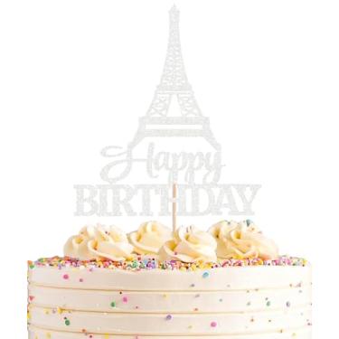 Imagem de AHAORAY Eiffel Rower Birthday Cake Topper - Silver Glitter Eiffel Rower Theme Birthday Party Cake Decoration Supply - Boy or Girl Architecture Theme Party Cake Decor Photo Prop