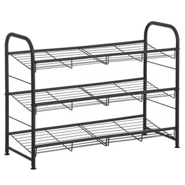 Imagem de SONGMICS Sapateira empilhável, organizador de armazenamento de sapatos de 3 níveis, comporta até 12 pares, aço, 68 x 27 x 49 cm, para saltos altos, tênis, chinelos, na entrada, armário, preto