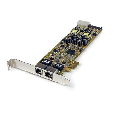 Imagem de StarTech. Adaptador de placa de rede Ethernet Gigabit PCI Express Dual Port - Adaptador de servidor PCIe NIC 10/100/100 com PoE PSE (ST2000PEXPSE) vermelho