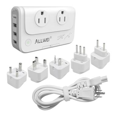 Imagem de ALLWEI Adaptador de viagem internacional 220 V para 110 V conversor de tensão de energia para alisador/modelador de cabelo, adaptador universal de tomada de alimentação Reino Unido, EUA, AU, UE, IT,