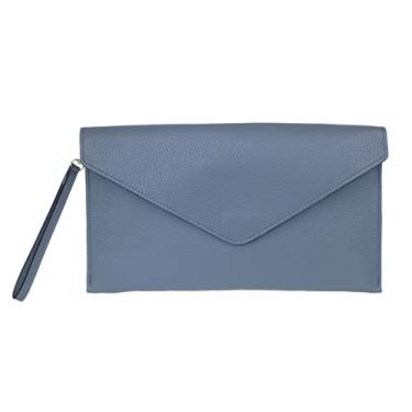 Imagem de Girly HandBags Bolsa clutch feminina de couro legítimo italiano, Jeans, W 31, H 17, D 2 cm (W 12, H 7, D 1 inches)