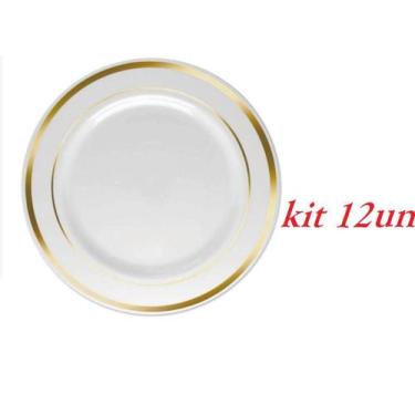 Imagem de Kit Prato Descartável Luxo Dourado Refeição Sobremesa 12Un - Arcolor