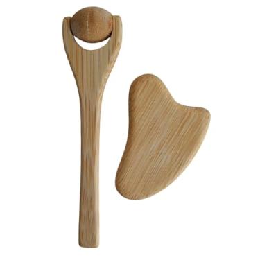 Imagem de Kit Massagem Facial com Rolo Massageador Roller e Gua Sha de Bambu