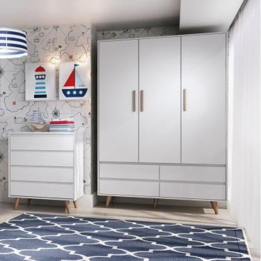 Imagem de Quarto De Bebê Roupeiro 3 Porta Com Gavetas Cômoda Branco