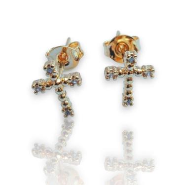 Imagem de Brinco Cruz Mini Com 4 Micro Zircônias Nas Extremidades Dourado