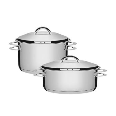 Imagem de Caçarola Rasa 24 Cm 4,7 L + Caçarola Funda 24 Cm 6,1 L Solar Em Aço Inox Fundo Triplo T...