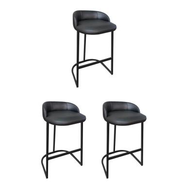 Imagem de Kit 03 Banqueta Betyna Com Encosto Alta Cozinha Bar Balcão Ferro Preto Corino Preto - Amey Decor