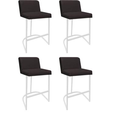 Imagem de Kit 04 Banquetas Com Encosto Confort Bistrô Cozinha Ferro Branco Suede Marrom - Amey Decor