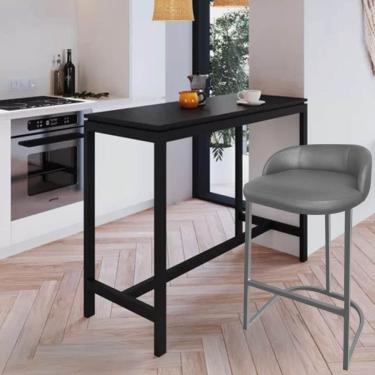 Imagem de Kit 09 Banqueta Betyna Com Encosto Alta Cozinha Bar Balcão Ferro Prata Sintético Cinza - Amey Decor