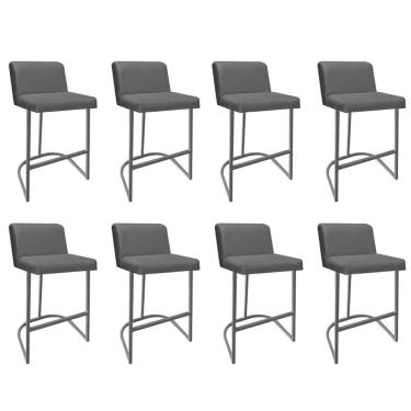 Imagem de Kit 08 Banquetas Com Encosto Noah Luxo Confort Bistrô Cozinha Ferro Cinza Suede Cinza - Amey Decor