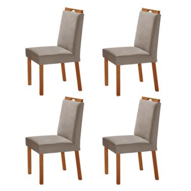 Imagem de Kit 4 Cadeiras Lis Com Puxador Móveis Minas Cor Veludo Cinza