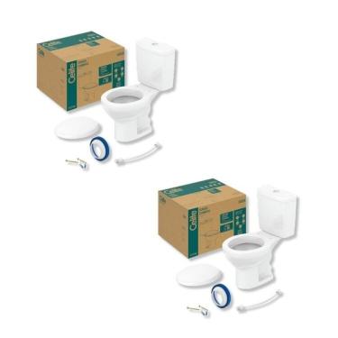 Imagem de Kit 2 Vaso Sanitário Com Caixa Acoplada E Assento Soft Close Azaléa Celite Branco