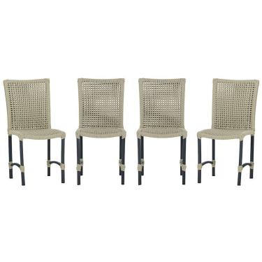 Imagem de 4 Cadeiras De Jantar Cannes De Alumínio Pintura Preta Trama Rami