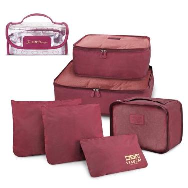 Imagem de Kit Organizador De Malas 6 Peças + Necessaire Rocambole Vinho