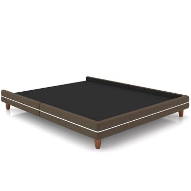 Imagem de Cama Casal Base Box Pés Madeira 148cm Suném P05 Veludo Marrom - Lyam Decor