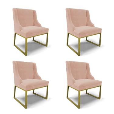 Imagem de Cadeira Sala De Jantar Industrial Dourado Kit 4 Liz Veludo Rosê D03 - D'rossi