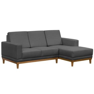 Imagem de Sofá Living 200cm 3 Lugares Com Chaise Direito Kayrós D05 Suede Cinza - Mpozenato