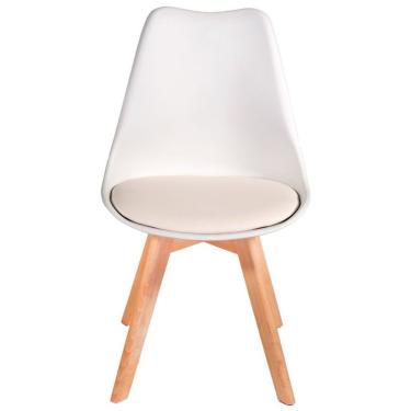 Imagem de Cadeira Charles Eames Leda Luisa Saarinen Design Wood Estofada Base Madeira - Branca