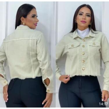 Imagem de Jaqueta Cropped Feminina Jeans com Barra Desfiada  Casual, Moderna e E