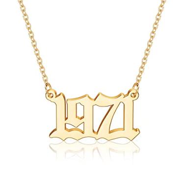 Imagem de Colar M Mooham para mulheres, folheado a ouro 18 quilates, com pingente de ano de nascimento em inglês antigo, presente de joia para aniversário feminino, 1970-2021