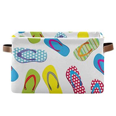 Imagem de susiyo Grandes Cestas De Tecido Estampado Com Chinelos Dobráveis Para Armazenamento, Decorativas E Dobráveis, Alças Pu Prateleiras, Armário Casa, Quarto Sala Estar - Pacote 1