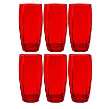 Imagem de Jogo de Copos Vidro Florida 370ml Vermelho Suco Agua - 6Un - CRISTAR