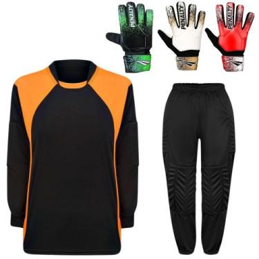 Imagem de Kit Para Goleiro Juvenil Camisa + Calça Acolchoada + Luva De Goleiro P