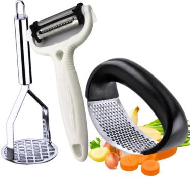 Imagem de Kit Amassador de Batata + Descascador de Legumes 3 em 1 + Amassador de