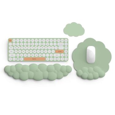 Imagem de Lauspuck Conjunto de descanso de pulso e mouse pad com suporte de pulso, mouse pads ergonômicos de couro PU, mouse pad antiderrapante de espuma viscoelástica para computador, laptop, nuvem verde