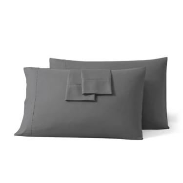 Imagem de Conjunto de fronhas Queen de 2 a 100% algodão egípcio 600 fios cinza escuro 50 x 76 cm com fecho de envelope macio, amigo da pele, capas de travesseiro de qualidade de hotel para cama
