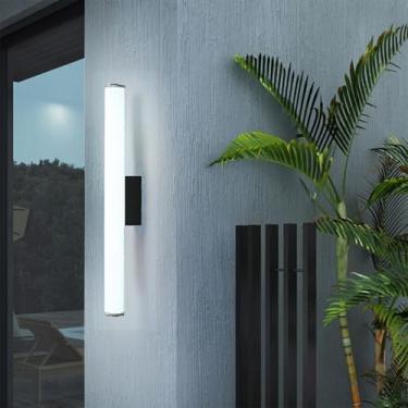 Imagem de Luminária de parede de jardim ao ar livre moderna luzes de parede LED interna/externa IP65 à prova de chuva alumínio acrílico 3000K/4000K/6500K para corredor pátio varanda (luz natural preta, 30 cm)