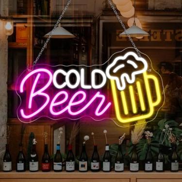 Imagem de Placa de cerveja fria, placa neon de LED brilhante de alta visibilidade 41,5 x 22,9 cm, alimentada por USB com interruptor ON/OFF, placa aberta ajustável para bar, café, salão, hotel, loja, paredes,