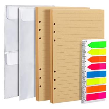 Imagem de Refil de papel A5, pacote com 2 45 peças, refil de papel pautado artesanal, 6 anéis, para agenda, caderno, caderno, caderno, com marcador de página, bolso e régua, 14 cm x 20,8 cm