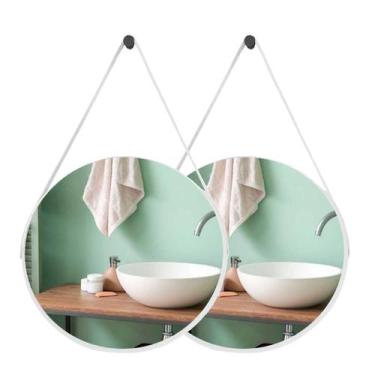 Imagem de Espelho Redondo Adnet 40cm Kit com 2 com Alça e Suporte para Quarto Sa