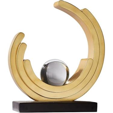 Imagem de XYQXYQ Escultura de arte abstrata, estátua decorativa de ouro de resina, ornamentos brancos modernos para sala de estar, decorações modernas para mesa de centro/entrada/escritório colecionáveis (ouro)