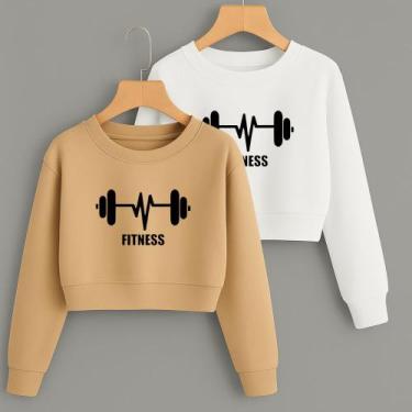 Imagem de Kit com 2 Cropped Moletom Estampa Barra Fitness Modinha Gym Academia T
