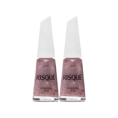 Imagem de Kit 2 Esmalte Risqué Cor Granulado Rosé Glitter com 8ml