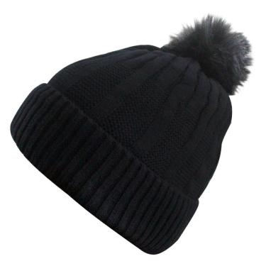 Imagem de Touca Gorro Adulto Peluciada Preta Pompom Tamanho Único
