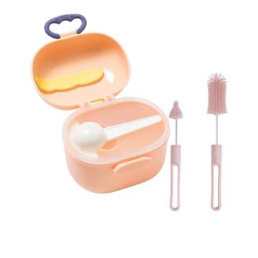 Imagem de Kit Bebê Dosador de Leite em Pó Com Divisórias Escovinha de Silicone Enxoval Maternidade Higiene Portátil (Rosa)