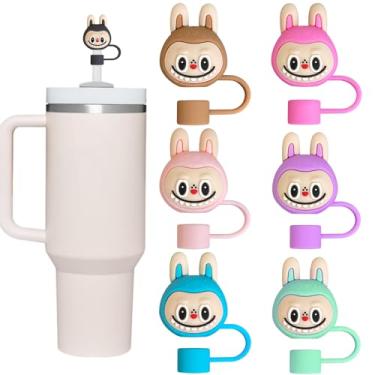 Imagem de ZERCEJC 7 peças de tampa de palha fofa para copo Stanley, tampas de palha reutilizáveis compatíveis com copo Stanley de 30 e 1,134 g, tampa de silicone para acessórios de copo