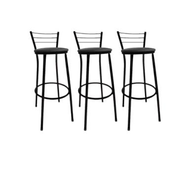 Imagem de Kit 3 Banquetas Alta Bistrô Bancos Cozinha Bar Balcão - Direto da Fabrica (Preta)