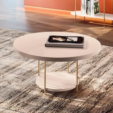 Imagem de Mesa De Centro Redonda Mdf Pés Metálicos Sky Off White - Hb Móveis
