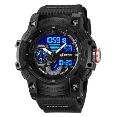 Imagem de Gosasa Relógio tático masculino analógico digital com visor duplo – Relógio de pulso militar à prova d'água 50 m com luz de fundo LED, cronômetro, alarme, contagem regressiva – Relógio externo durável