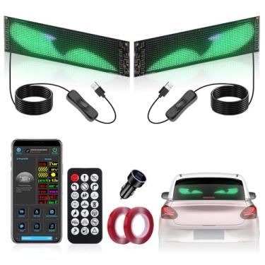 Imagem de 2 peças de luz de olhos diabólicos para carros, tela LED flexível de 12 x 59,5 cm, controle remoto programável e controle de aplicativo Bluetooth para janelas de carros e caminhões pequenos a médios